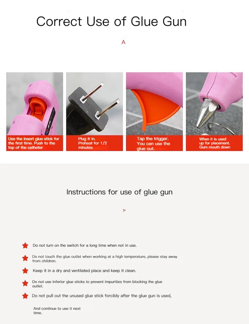 70W Hot Glue Gun With 7MM Transparent Glue Sticks