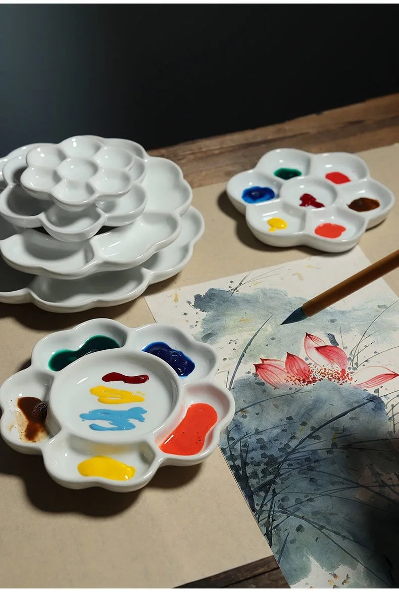 Handmade Celadon Palette Plum Blossom-shaped Paint Tray